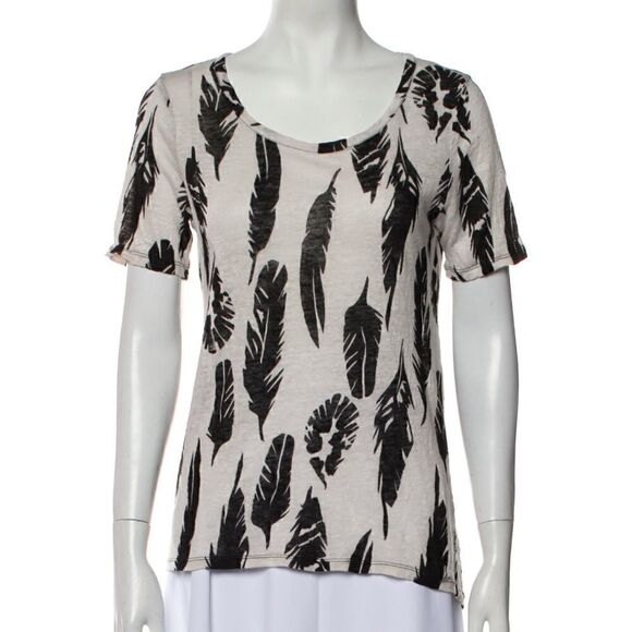 Vince Linen Plume Leaf Print Scoop Neck Tee - Picture 2 of 4